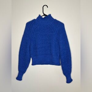 H & M size extra small blue turtleneck cable knit sweater crop fit